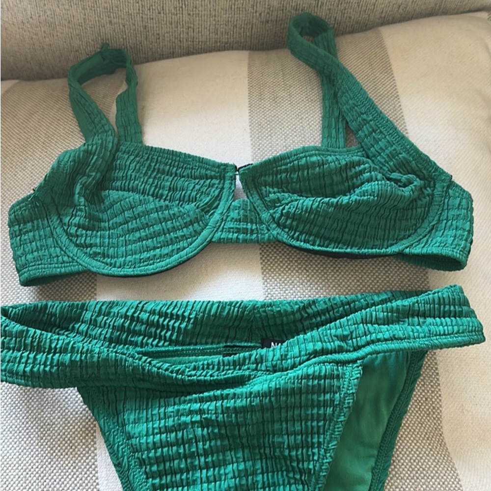 Green Textured Bikini Set
